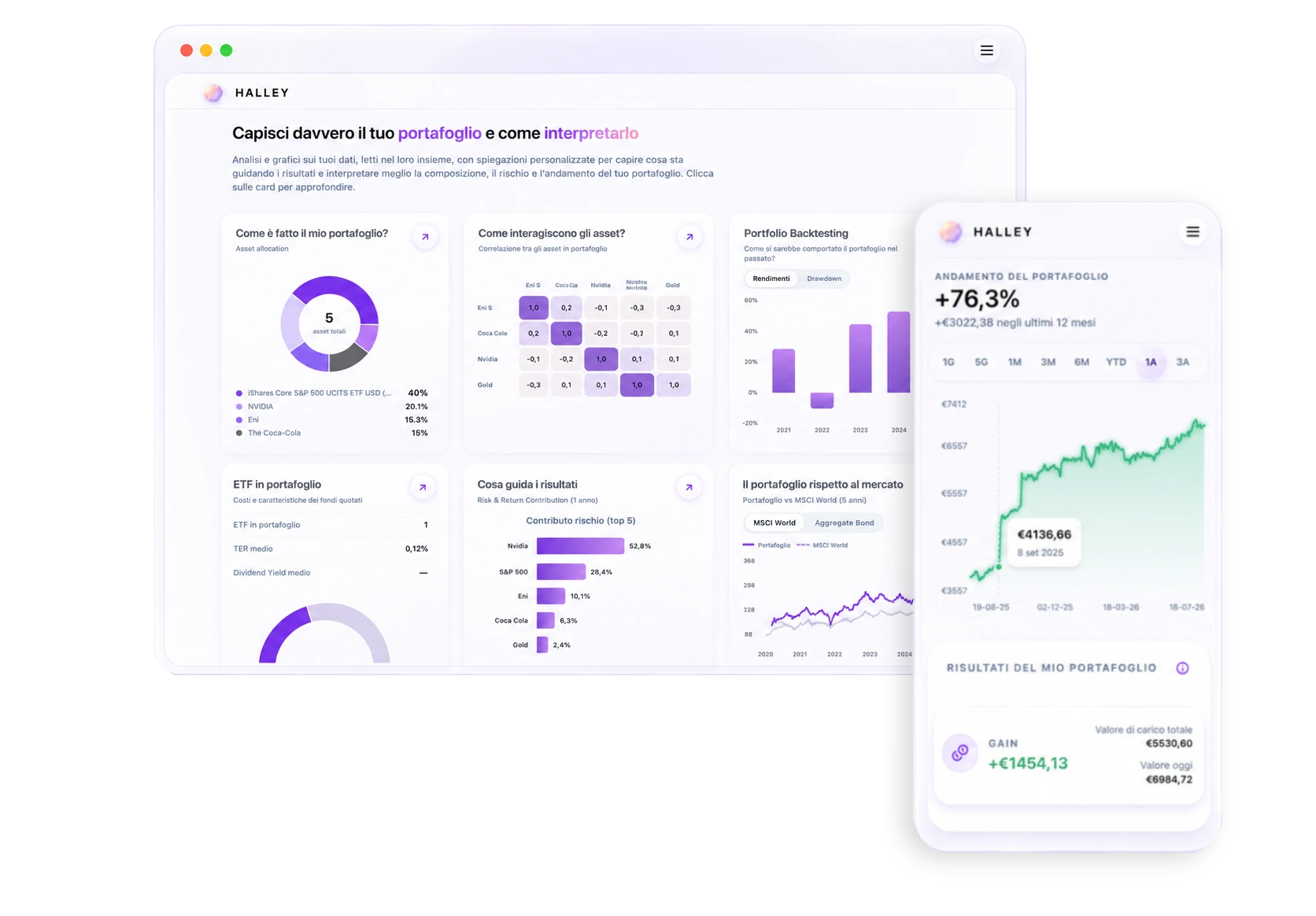 Halley — dashboard desktop e app mobile